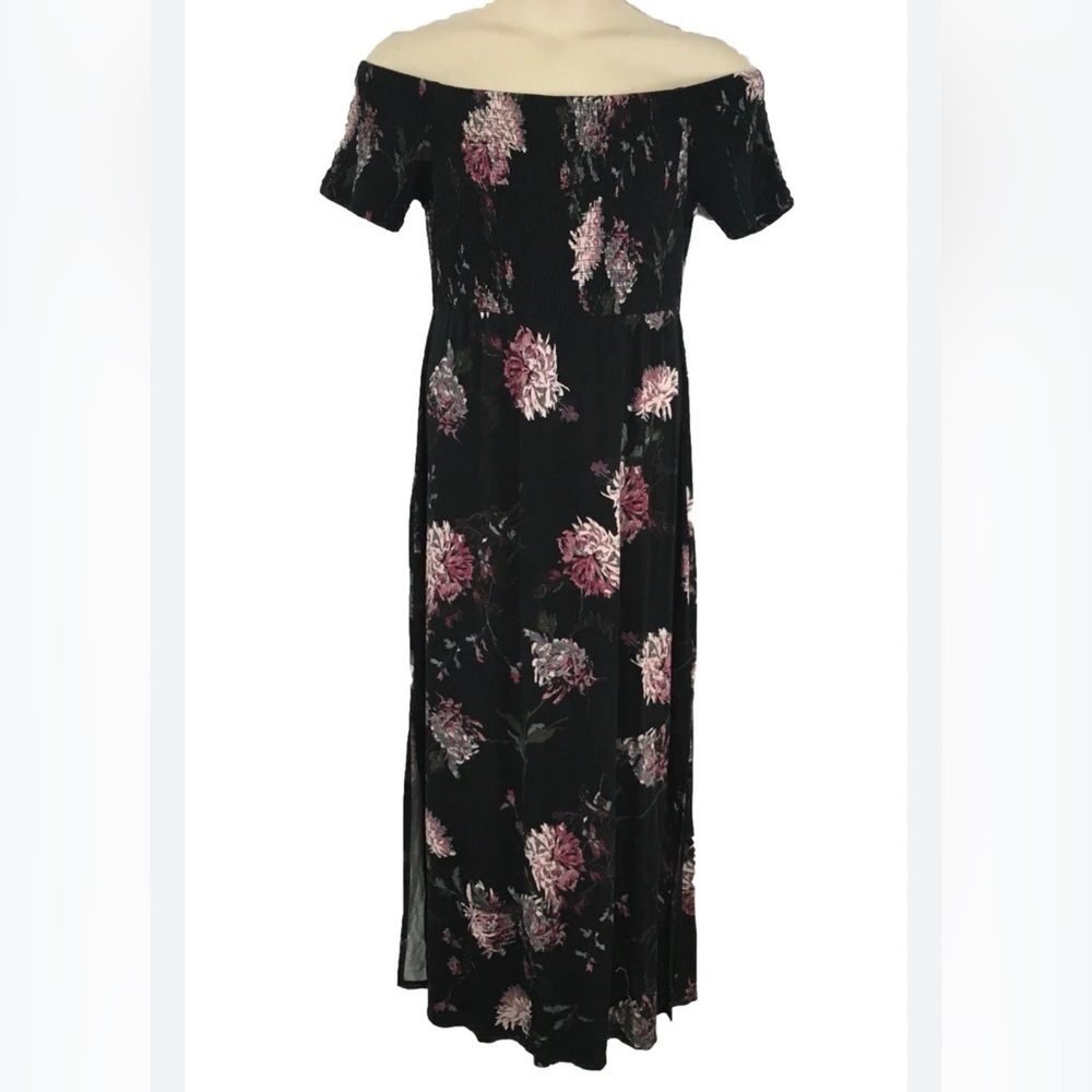 Cottagecore Maurices Black Off-Shoulder Maxi Dress Floral Print Maternity